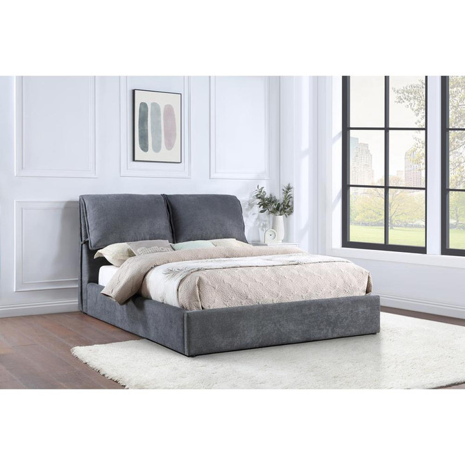 Laurel Upholstered Eastern King Platform Bed with Pillow Headboard Charcoal Grey