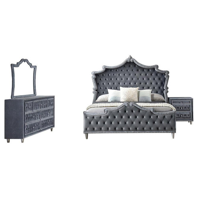 Antonella 4-Piece California King Upholstered Tufted Bedroom Set Grey