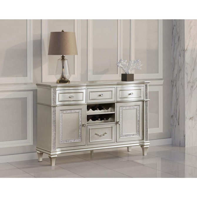 Evangeline 4-drawer Sideboard Server with Faux Diamond Trim Silver Oak