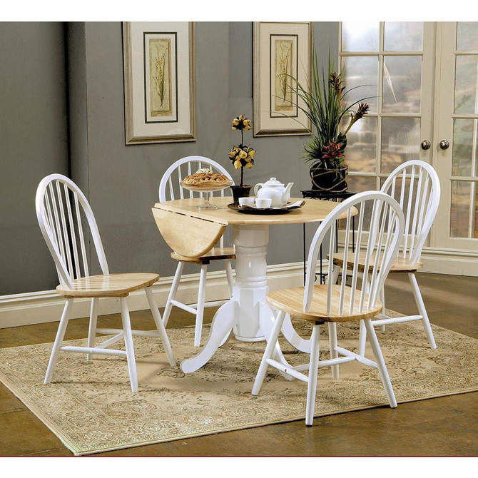 Allison Drop Leaf Round Dining Table Natural Brown and White