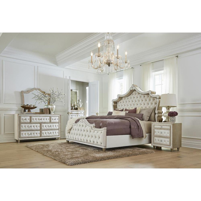 Antonella Upholstered Tufted California King Bed Ivory and Camel