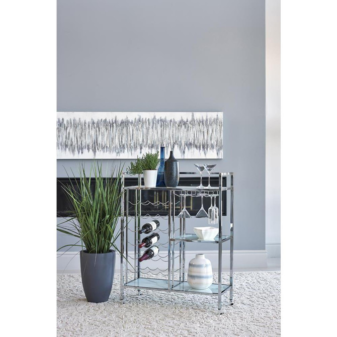 Derion Glass Shelf Serving Cart with Casters Chrome