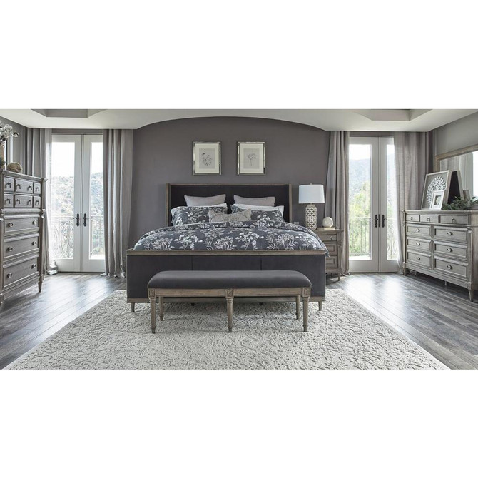 Alderwood Eastern King Upholstered Panel Bed Charcoal Grey