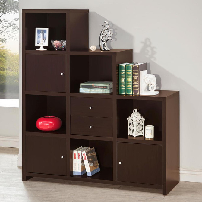 Spencer Bookcase with Cube Storage Compartments Cappuccino