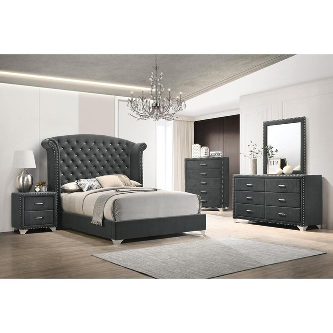 Melody Eastern King Wingback Upholstered Bed Grey
