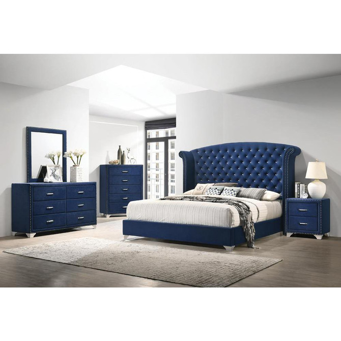 Melody Eastern King Wingback Upholstered Bed Pacific Blue