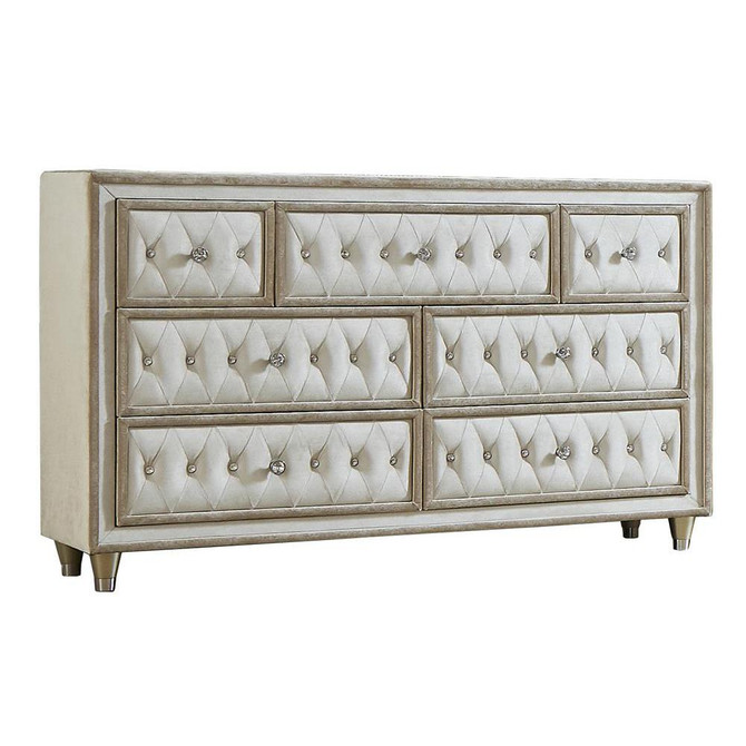 Antonella 7-drawer Upholstered Dresser Ivory and Camel