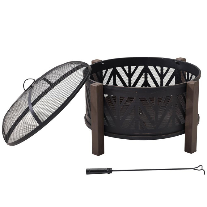 Fire Pit for Outside, Outdoor Steel Wood Burning Fire Pits with Screen