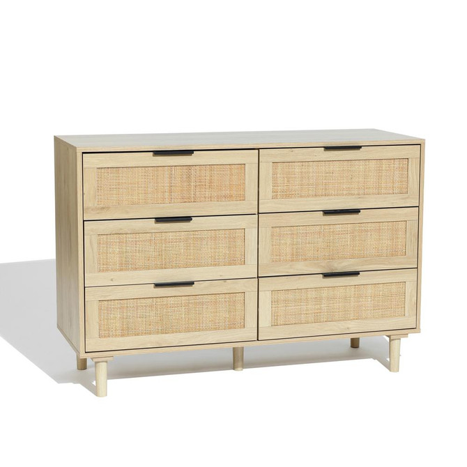 Light Oak Manufactured Wood 6-Drawer Bedroom Dresser