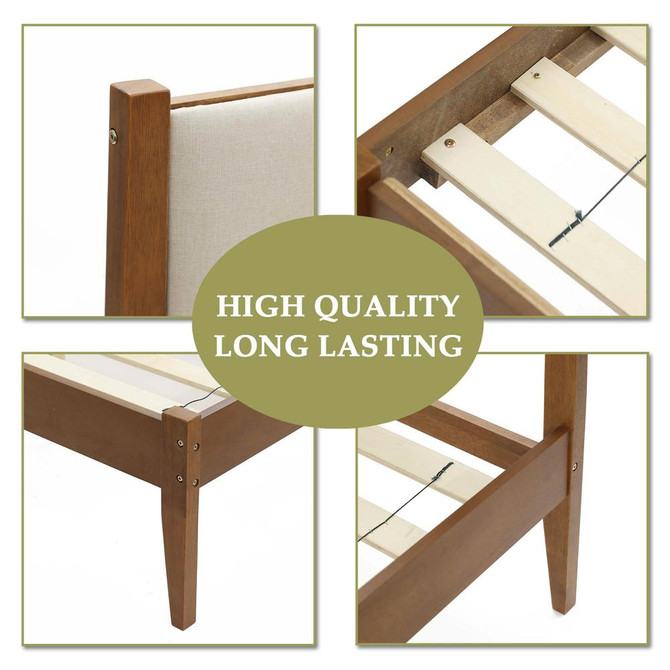 Modern Beige Upholstered Headboard and Wood Frame Platform Bed Set, King
