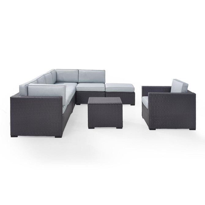 Biscayne 6Pc Outdoor Wicker Sectional Set Mist/Brown - Armless Chair, Arm Chair, Coffee Table, Ottoman, & 2 Loveseats