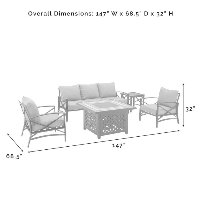 Kaplan 5Pc Outdoor Metal Sofa Set W/Fire Table Mist/Oil Rubbed Bronze - Sofa, Side Table, Tucson Fire Table, & 2 Chairs