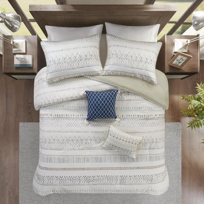 5 Piece Printed Seersucker Comforter Set with Throw Pillows