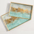 Gold Trim 2 Piece Rectangle Tray Set - Blue Mirage