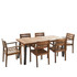 Avalon Outdoor 7 Piece Teak Finish Acacia Wood Dining Set with Rustic Metal Accents on the Table