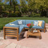 Oana 4 Piece Outdoor Wooden Sectional Set w/ Blue Cushions