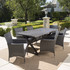 Din Outdoor 7 Piece Grey Aluminum Dining Set with Grey Wicker Dining Chairs with Silver Water Resistant Cushions