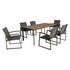 Buster Outdoor 7 Piece Aluminum and Mesh Dining Set with Wood Top, Natural Finish and Gray