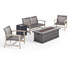 Rachel Outdoor 5 Piece Wood and Wicker Chat Set with Fire Pit, Mixed Black and Gray