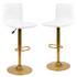 Vincent Modern White Vinyl Adjustable Bar Stool with Back, Counter Height Swivel Stool with Gold Pedestal Base, Set of 2