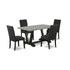East West Furniture 5-Pc Kitchen Dining Set- 4 Parson Dining Chairs with Black Linen Fabric Seat and Stylish Chair Back - Rectangular Table Top & Wooden Legs - Cement and Black Finish