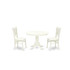 East West Furniture - HLVA3-LWH-W - 3-Pc Modern Dining Room Table Set- 2 Dining Room Chairs and Wooden Dining Table - Wooden Seat and Slatted Chair Back - Linen White Finish