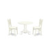 East West Furniture - SHVA3-LWH-W - 3-Pc Dining Room Set- 2 Wooden Dining Chairs and Round Dining Room Table - Wooden Seat and Slatted Chair Back - Linen White Finish