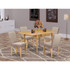 1MZAB5-OAK-04 5Pc Kitchen Table Sets Contains a Dining Room Table and 4 Parson Chairs with Light Fawn Color Linen Fabric, Drop Leaf Table with Full Back Chairs, Oak Finish