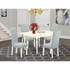 1MZCE5-LWH-15 5Pc Dinette Sets for Small Spaces Includes a Small Kitchen Table and 4 Parson Chairs with Baby Blue Color Linen Fabric, Drop Leaf Table with Full Back Chairs, Linen White Finish