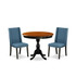 East West Furniture 3-Pc Dinning Room Set Includes a Wood Kitchen Table and 2 Blue Linen Fabric Dinning Chairs with High Back - Black Finish