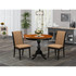 East West Furniture 3-Pc Dining Room Table Set Consists of a Dining Table and 2 Light Sable Linen Fabric Parsons Chairs with High Back - Black Finish