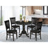 East West Furniture 5-Pc Dining Room Table Set- 4 dining room chairs and Dining Room Table - Wooden Seat and Slatted Chair Back (Black Finish)