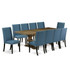 East West Furniture 11-Piece Modern Dining Table Set Includes a Dining Table and 10 Mineral Blue Linen Fabric Parson Dining Chairs with High Back - Distressed Jacobean Finish
