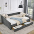 Queen Size Daybed with Drawers Upholstered Tufted Sofa Bed,,with Button on Back and Copper Nail on Waved Shape Arms, Grey (84.5"x63.5"x26.5")
