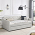 Twin Size Daybed with Twin Size Trundle Upholstered Tufted Sofa Bed, Waved Shape Arms, Beige  (80.5"x44.5"x33.5")