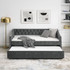 Twin Size Daybed with Twin Size Trundle Upholstered Tufted Sofa Bed, with Button on Back and Copper Nail on Waved Shape Arms, Grey (80.5"x41"x30.5") 