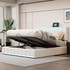 Queen Size Upholstered Platform Bed with Hydraulic Storage System, LED Light, Beige