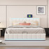 Queen Size Upholstered Platform Bed with Hydraulic Storage System, LED Light, Beige