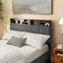 Full Size Bed Frame, Shelf Upholstered Headboard, Platform Bed, Grey