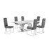 7pc Large(87") marble top dining set with silver base and 6 Dark grey chairs