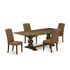 5- pc dining table set with Chairs Legs and Brown Beige Linen Fabric