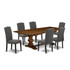 7-pc dining table set with Chairs Legs and Dark Gotham Gray Linen Fabric