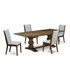 5-pc wood dining table set with Chairs Legs and Modern Gray Linen Fabric