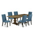 7-pc dining set with Chairs Legs and Mineral Blue Linen Fabric