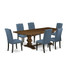 7-pc dinette set with Chairs Legs and Mineral Blue Linen Fabric