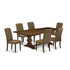 7- pieces dining table set with Chairs Legs and Brown Beige Linen Fabric