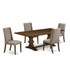 5-pc wood dining table set with Chairs Legs and Dark Khaki Linen Fabric