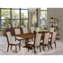 9-pc kitchen table set with Chairs Legs and Light Tan Linen Fabric