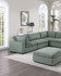 Sage Color 8pc Modular Sectional Set Corduroy Upholstery Couch 3x Corner wedge, 3x Armless Chairs 2x Ottomans Living Room Furniture