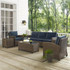 Bradenton 5Pc Outdoor Wicker Sofa Set Navy/Weathered Brown - Sofa, Side Table, Coffee Table, & 2 Armchairs